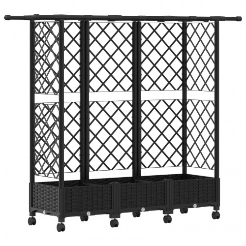Hævet bed med trellis og tag - sort PP 164 × 40 × 127 cm