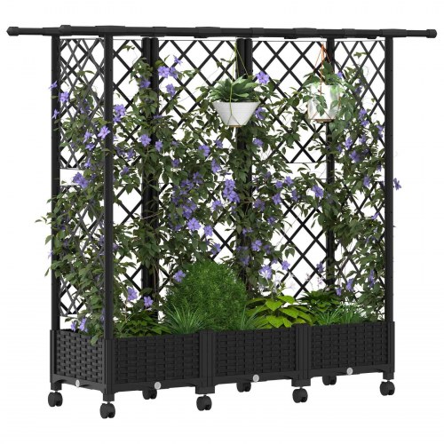 Hævet bed med trellis og tag - sort PP 164 × 40 × 127 cm