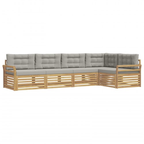 Udendørs sofagruppe - 5-personers modulsofa i hvid og lysegrå, 329 × 170,5 × 73 cm