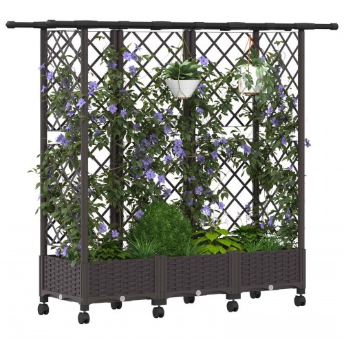 Hævet bed med trellis og tag - brun 164 × 40 × 127 cm (PP)