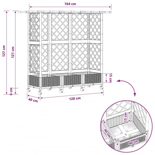 Hævet bed med trellis og tag - brun 164 × 40 × 127 cm (PP)