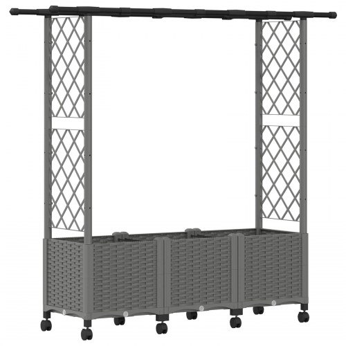 Hævet bed med trellis og tag - lysegrå 162,5 × 40 × 142 cm, PP