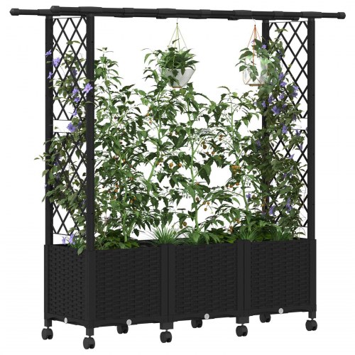 Hævet bed med trellis og tag - sort PP, 162,5 × 40 × 142 cm
