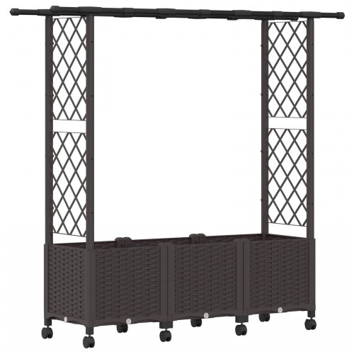 Hævet bed med trellis og tag - brun PP, 162,5 × 40 × 142 cm