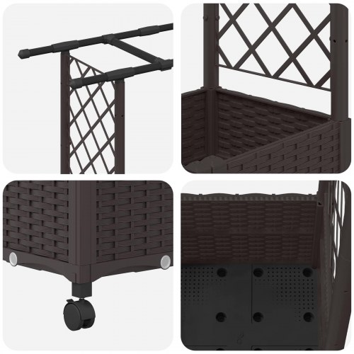 Hævet bed med trellis og tag - brun PP, 162,5 × 40 × 142 cm