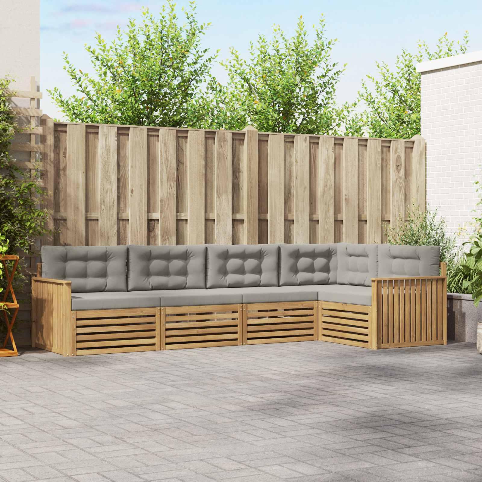 Udendørs sofagruppe i akacietræ - 5-pers. modulsofa, hvid/lysegrå, 327 × 168,5 × 73 cm billede