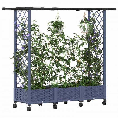 Hævet bed med trellis og tag - grå 164 × 40 × 127 cm, PP på hjul