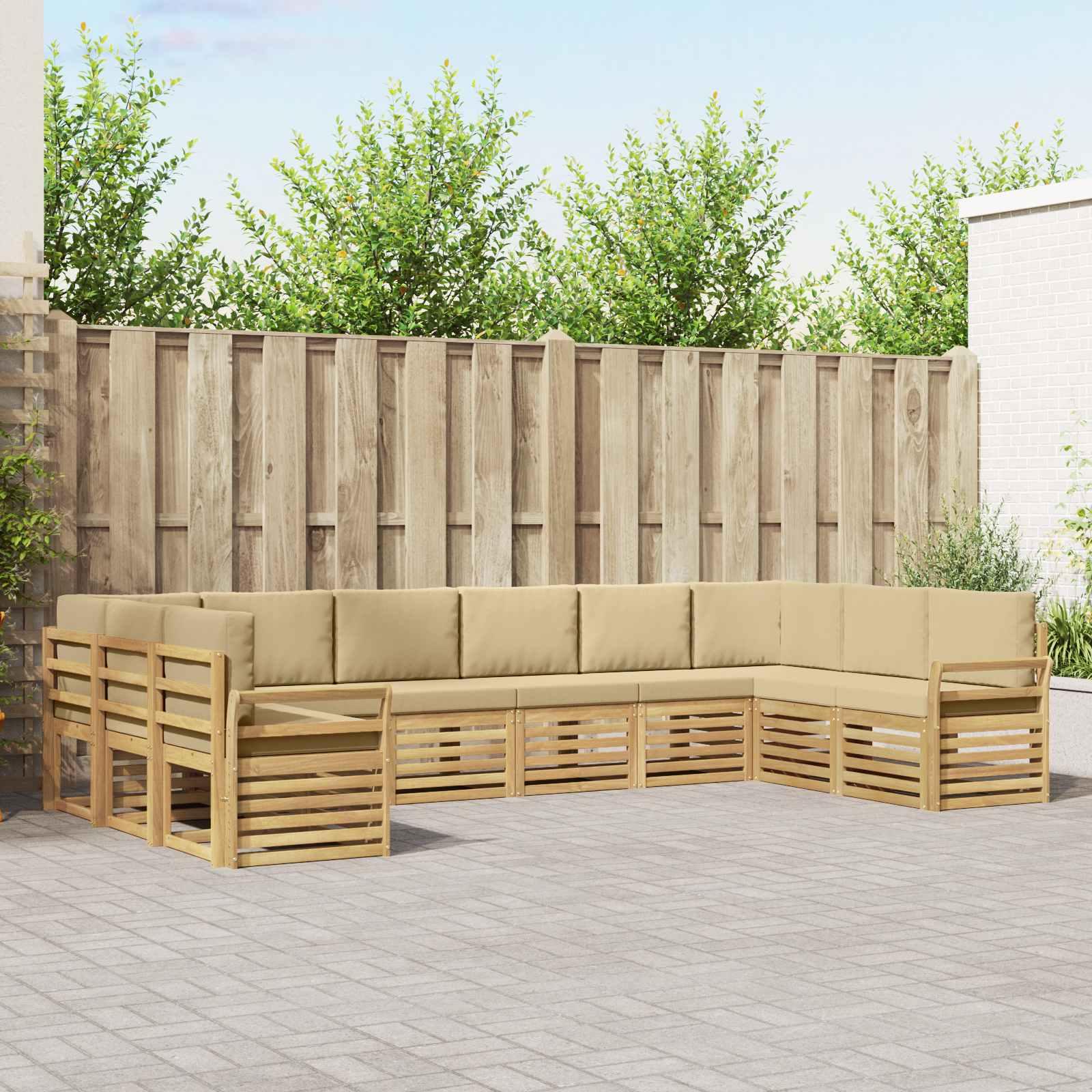 Udendørs sofagruppe i akacietræ - 10 pers., hvid/beige, 363 × 190 × 73 cm billede