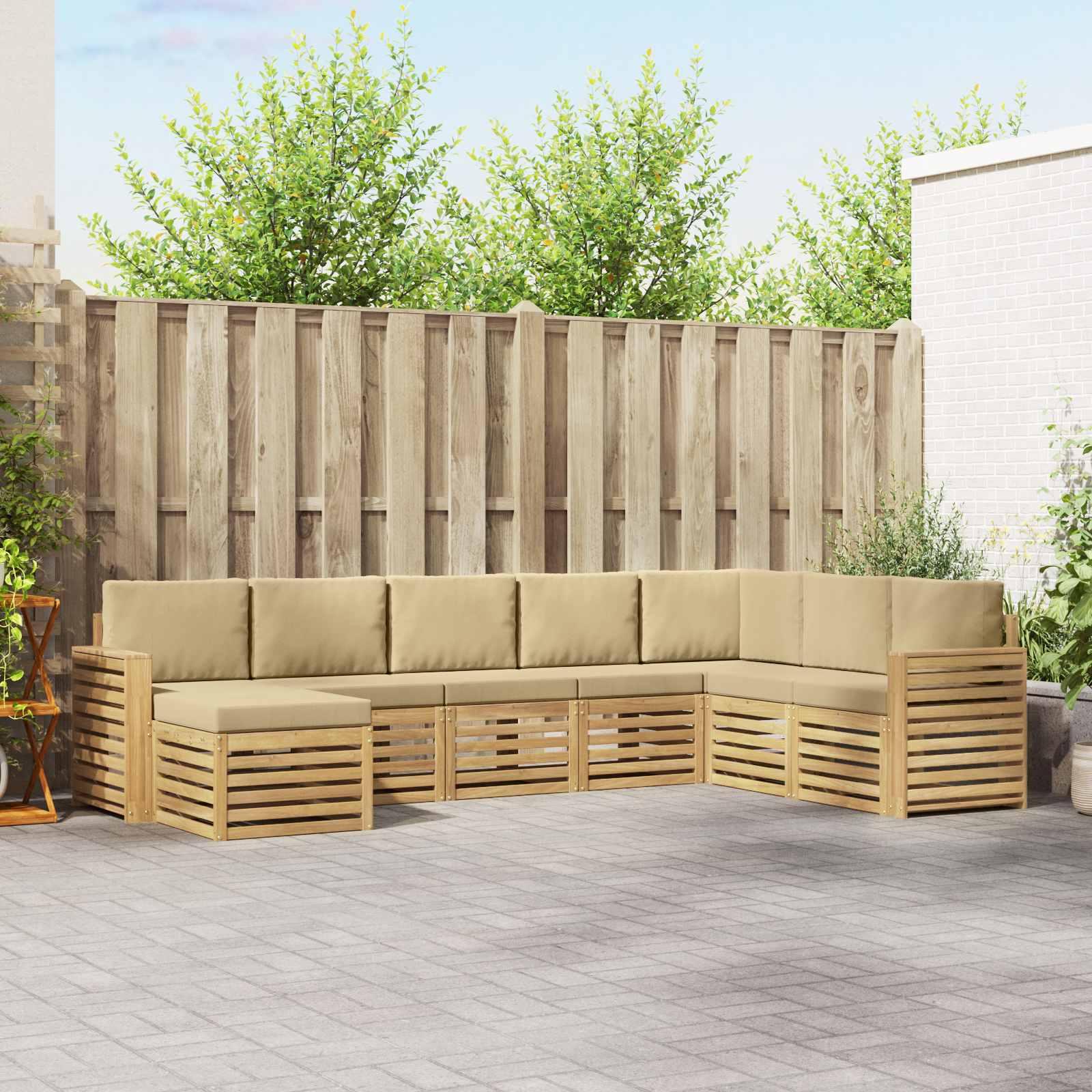 Udendørs sofagruppe i akacietræ - 8 pers., hvid/beige, 310 × 191,5 × 73 cm billede