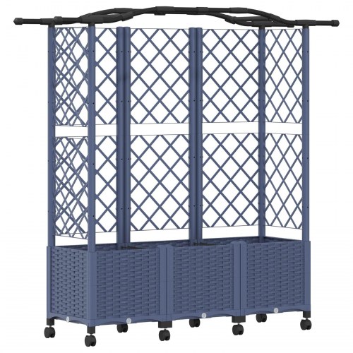 Hævet bed med trellis og tag - grå PP, 163 × 40 × 144 cm