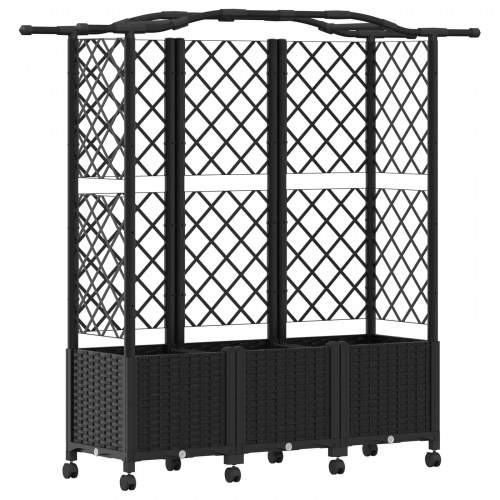 Hævet bed med trellis og tag - sort PP, 163 × 40 × 144 cm