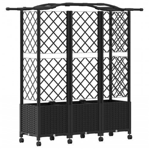Hævet bed med trellis og tag - sort PP, 163 × 40 × 144 cm