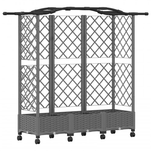 Hævet bed med trellis og tag - lysegrå 163 × 40 × 129 cm PP