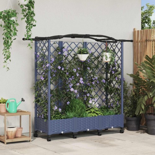 Hævet bed med trellis og tag - grå PP, 163 × 40 × 129 cm