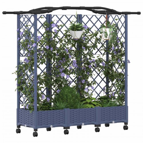 Hævet bed med trellis og tag - grå PP, 163 × 40 × 129 cm