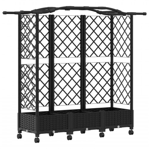 Hævet bed med trellis og tag - sort PP, 163 × 40 × 129 cm