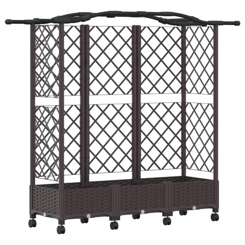 Hævet bed med trellis og tag - brun 163 × 40 × 129 cm PP, på hjul
