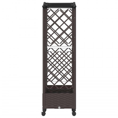 Hævet bed med trellis og tag - brun 163 × 40 × 129 cm PP, på hjul