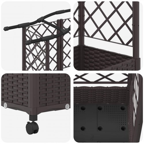 Hævet bed med trellis og tag - brun 163 × 40 × 129 cm PP, på hjul