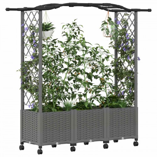 Hævet bed med trellis og tag - lysegrå 164 × 40 × 144 cm (PP)