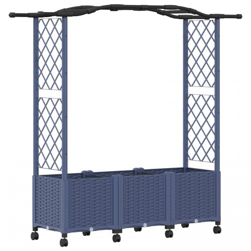 Hævet bed med trellis og tag - grå 164 × 40 × 144 cm, PP på hjul
