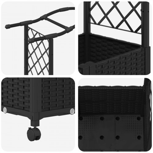 Hævet bed med trellis og tag - sort PP, 164 × 40 × 144 cm