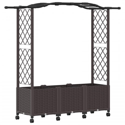 Hævet bed med trellis og tag - brun PP 164 × 40 × 144 cm på hjul