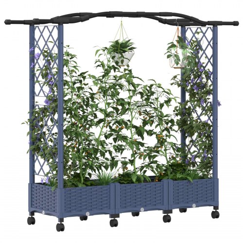 Hævet bed med trellis og tag - grå PP, 169 × 40 × 129 cm