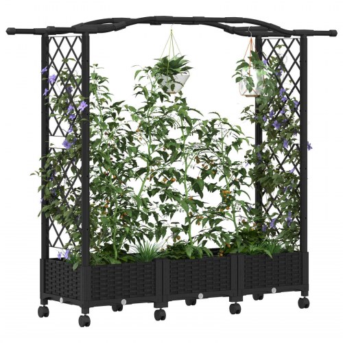 Hævet bed med trellis og tag - sort 169 × 40 × 129 cm PP