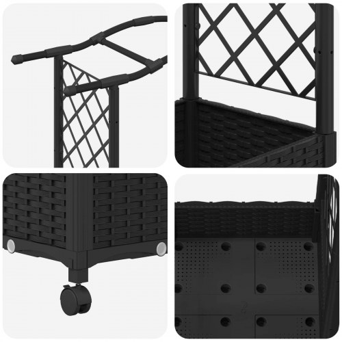Hævet bed med trellis og tag - sort 169 × 40 × 129 cm PP