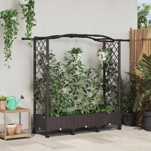Hævet bed med espalier og hjul - brun 169 × 40 × 129 cm PP