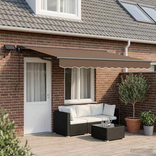 Manuel markise med LED-lys - gråbrun 4 × 2 m