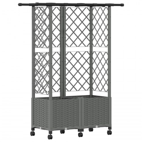Hævet bed med trellis og tag - lysegrå 124 × 40 × 142 cm, PP