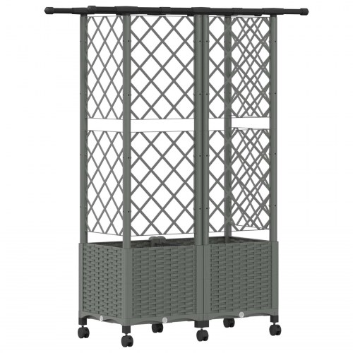 Hævet bed med trellis og tag - lysegrå 124 × 40 × 142 cm, PP