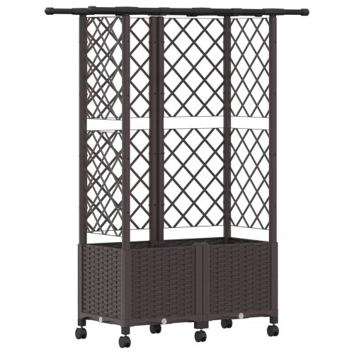Hævet bed med trellis og tag - brun 124 × 40 × 142 cm PP på hjul
