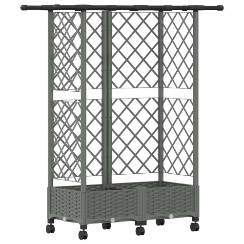 Hævet bed med trellis og tag - lysegrå 124 × 40 × 127 cm (PP)