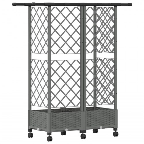 Hævet bed med trellis og tag - lysegrå 124 × 40 × 127 cm (PP)