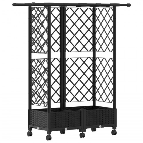 Hævet bed med trellis og tag - sort PP, 124 × 40 × 127 cm