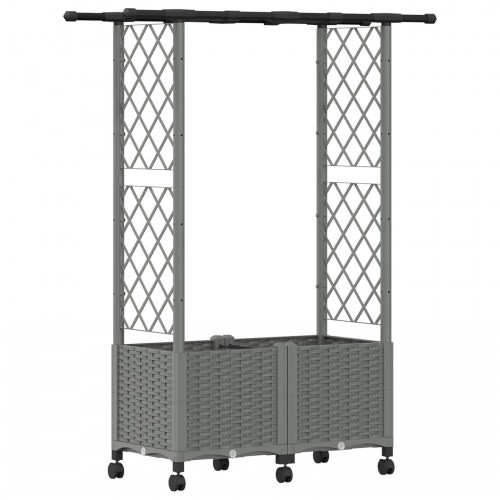 Hævet bed med trellis og tag - lysegrå 124,5 × 40 × 142 cm PP