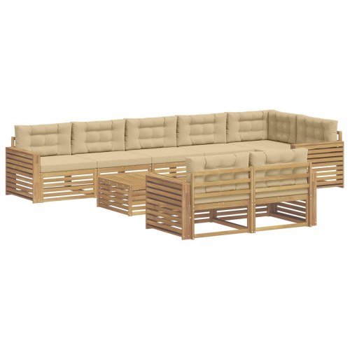 Udendørs sofagruppe i akacietræ - 9 dele, hvid/beige, 79 × 79 × 37 cm