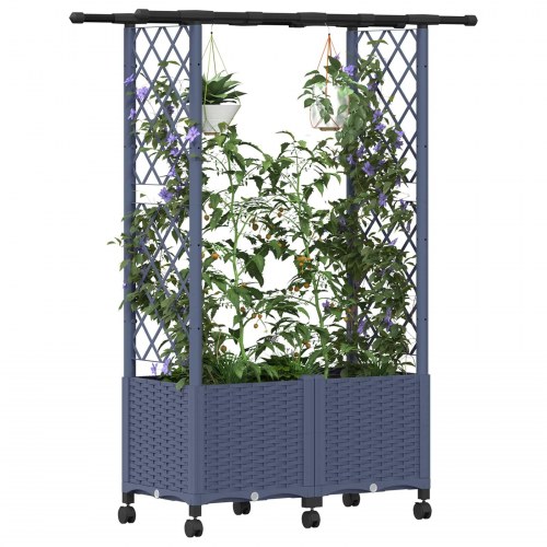 Hævet bed med trellis og tag - grå 124,5 × 40 × 142 cm, PP
