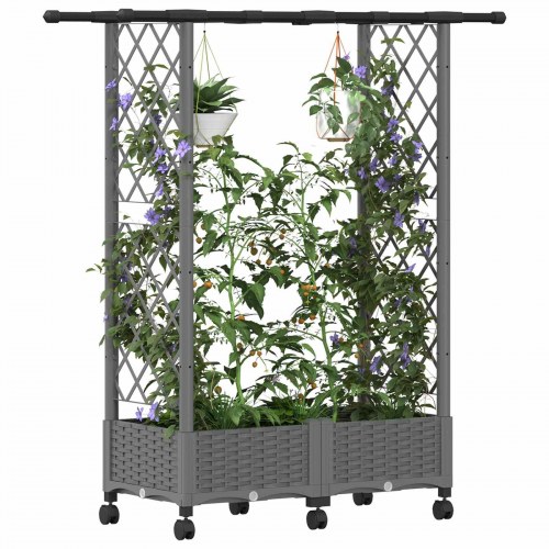 Hævet bed med trellis og tag - lysegrå 122,5 × 40 × 127 cm, PP