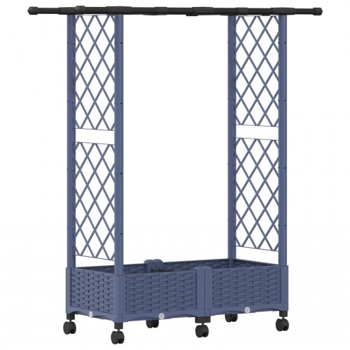 Hævet bed med trellis og tag - grå PP, 122,5 × 40 × 127 cm