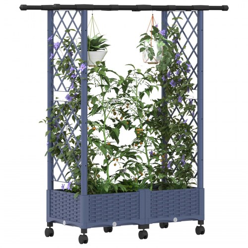 Hævet bed med trellis og tag - grå PP, 122,5 × 40 × 127 cm