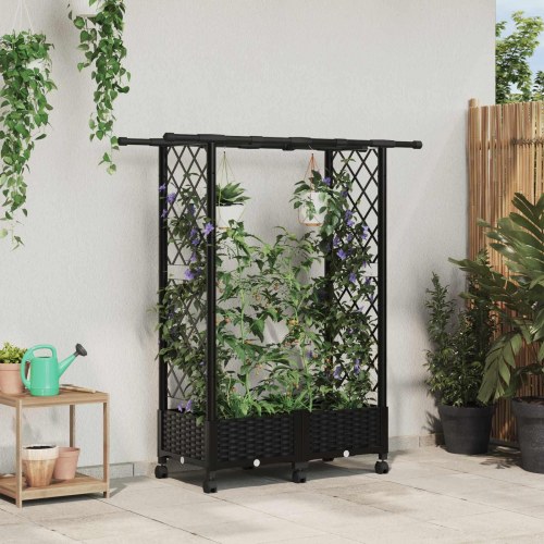Hævet bed med trellis og tag - sort PP, 122,5 × 40 × 127 cm