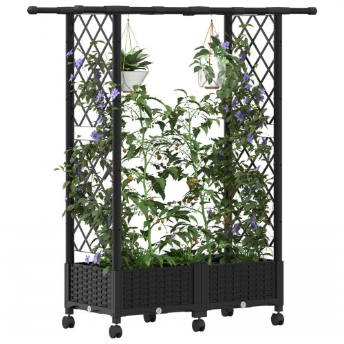 Hævet bed med trellis og tag - sort PP, 122,5 × 40 × 127 cm