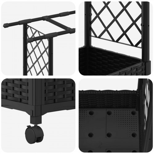 Hævet bed med trellis og tag - sort PP, 122,5 × 40 × 127 cm