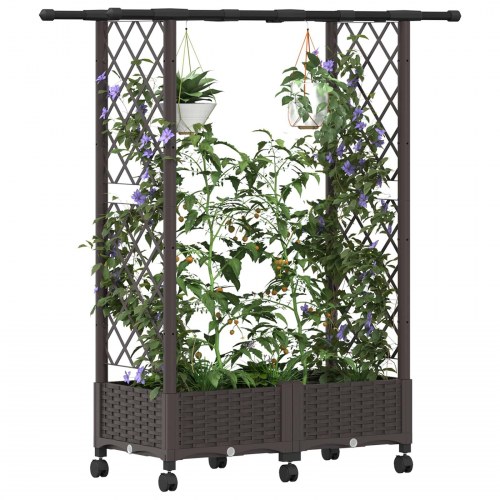 Hævet bed med trellis og tag - brun 122,5 × 40 × 127 cm (PP)