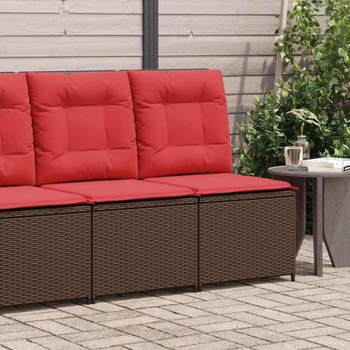 Havemøbelsofa med puder - brun polyrattan med røde hynder