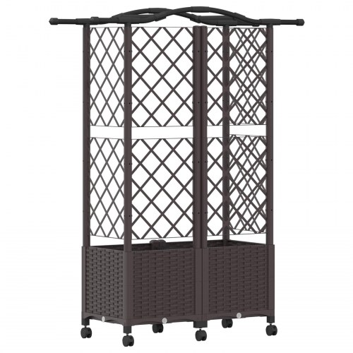 Hævet bed med trellis og tag - brun PP, 122 × 40 × 144 cm